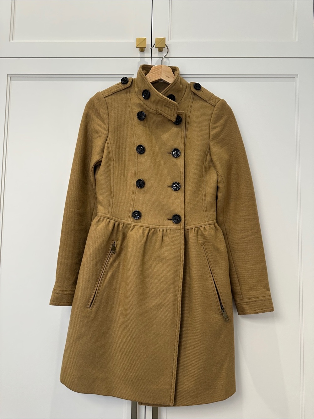 Burberry Double-Breasted Trench Coat in Camel Brown